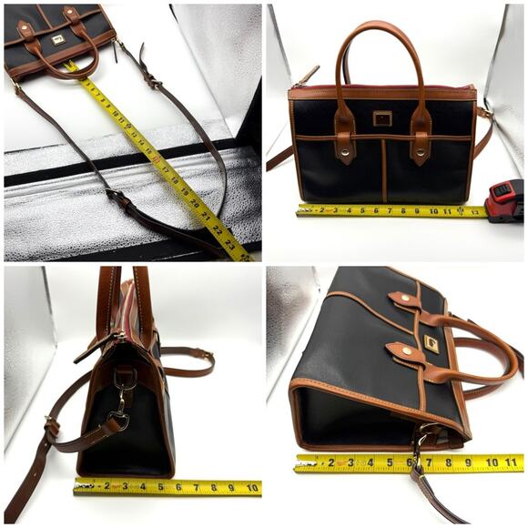 Dooney and Bourke Camden Saffiano Small Satchel Black and British Tan - Picture 7 of 14